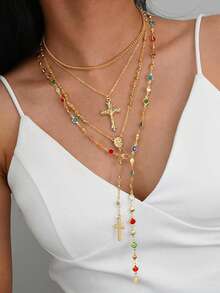 1pc Creative Stainless Steel World City Map Pendant Necklace, Personalized Versatile Laser Engraved Necklace - Multicolor - View 5