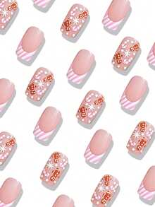 24PCS Medium Square Nails, Creative And Elegant Starry Sky, Moon And Stars Fake Nails Nail Art, Press On The Nails.