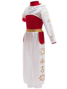 Zombier Flickdräkt Barn Nova Halloween Cosplay Cheerleader Mesh Topp Byxa Huva Jacka 3PC Uniform Outfits Barn Fancy Karneval Jul Födelsedagsfest Gåva - Vitt - Visa 3