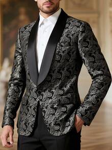 Men's Jacquard Cashew Pattern Suit Jacket, Formal Banquet Evening Wear
