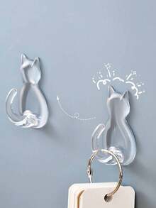 2/4/8pcs Cat Tail Shaped Wall Hooks, Cartoon Design, Hole-Free Transparent Waterproof, Minimalist & Cute, Suitable For Kitchen, Bathroom And Bedroom, Adorable & Practical, Can Be Used For Wall Decor, Hanging Christmas And Halloween Decorations, Flags, Ribbons, Affordable And High Quality