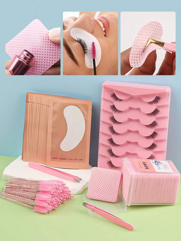 275pcs Fashion Women's Eye Makeup Kit - False Eyelashes & Eye Makeup Tools Set *(Includes: 7 Pairs Half Lashes + 200 Cleaning Pads + 50 Eyelash Brushes + 10 Eye Patches + 1 Tweezers)*