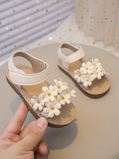 Dép đế bằng dễ thương thời trang cho bé gái, Dép PU họa tiết hoa cho học sinh tiểu học, Dép thường ngày cho trường học ngoài trời, Thích hợp cho ngày lễ