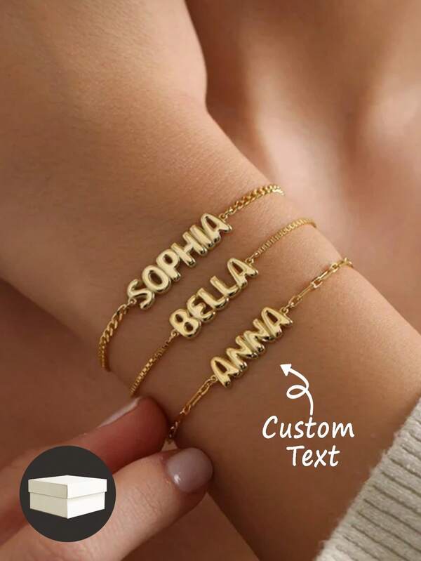 1 pieza Brazalete con nombre de burbuja de oro de 18K, brazalete con nombre personalizado, brazalete con letra de globo, brazalete con nombre de globo, regalo de cumpleaños para ella, perfecto para parejas, de moda, colorido, retro, sencillo, neutro, casual, lindo, personalizado
