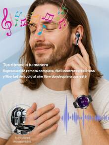 EFFEOKKI TWS 2 en 1 Smartwatch con Auriculares - Bisel de Aleación de Zinc, Pantalla Redonda de 1.46", Función de Llamada Inalámbrica, Reproducción de Música, NFC, Múltiples Modos Deportivos, Seguimiento de Actividad Física, Compatible con iPhone y Android - D13/Correa negra/Bisel de aleación de zinc - Ver 8