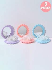 4件/3件/2件/1件儿童马卡龙色贝壳造型ABS折叠镜梳套装，可折叠便携旅行梳，适合普通发质，是送给孩子的理想礼物 - 彩色 - 查看 14