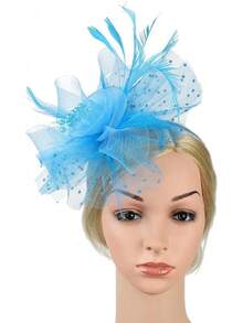 Ibeauti Fascinator Hats With Screentouch Lace Gloves Set Women Tea Party Cocktail Wedding Derby Headwear Short Gloves - 02 天藍色 - 查看 2