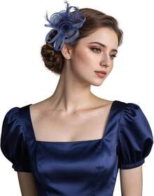 Fascinators Hats Women,Tea Party Fascinator Hair Clip With Feathers Wedding,Derby Hats Headbands - Ha9589-海軍藍 - 查看 1