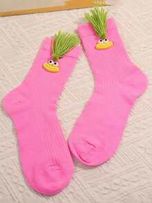 Meias Dopamine Girl Rabo de Porco Boca de Salsicha Meias de Cano Médio Ugly Doll Design de Cor Contrastante Meias para Uso Externo, Meias Bonitas e Divertidas, Meias de Outono