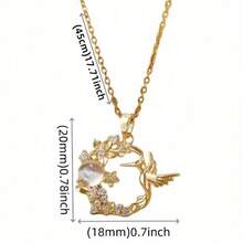 Exquisite And Fashionable Hummingbird Flower Round Pendant Necklace, Luxurious And Light Style, Is The First Choice Gift For Family And Friends - 金的 - 查看 6
