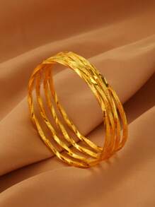 4pcs/Set 18k Gold Plated Braided Wire Bangle Bracelets, Fashionable For Women, Suitable For Party, Gathering, Gift, Daily Wear