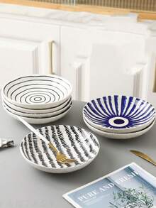 1 đĩa gốm họa tiết hình học Bắc Âu 7,5 inch, đĩa đựng salad/tráng miệng sọc xanh tròn cổ điển, thích hợp cho bữa ăn gia đình hàng ngày, đĩa đựng sữa chua yến mạch bánh mì kẹp bữa sáng, đĩa đựng trái cây phòng khách nhà hàng, quà tặng - Nhiều màu - Xem 3