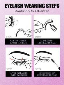 10对装假睫毛，俄式条状假睫毛，D卷翘蓬松仿貂毛，猫眼造型，超长尾，自然浓密，打造丰盈美睫，旅行必备，适合旅行、日常佩戴（新手友好）、婚礼、约会、派对、节日，也是圣诞节/万圣节/送礼佳品。 - 濃密款 - 查看 7