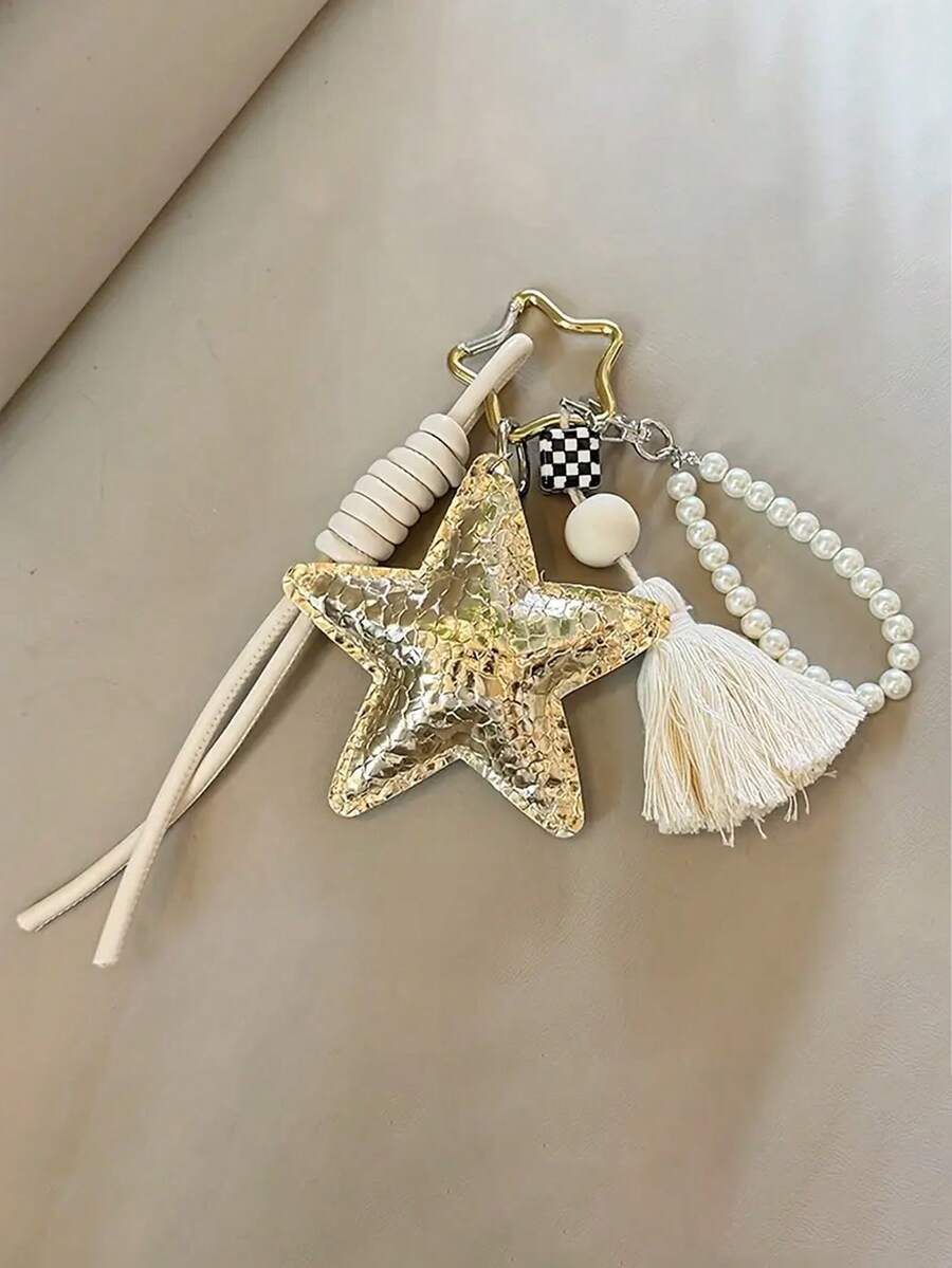 1 szt. kreatywny brelok do kluczy w kształcie gwiazdy, w zestawie z pasującym brelokiem do samochodu, zawieszkami w kształcie serca i gwiazdy, zawieszkami do torebek wnękowych oraz ręcznie tkanymi zawieszkami na smycz dla par.