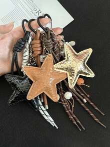 1 szt. kreatywny brelok do kluczy w kształcie gwiazdy, w zestawie z pasującym brelokiem do samochodu, zawieszkami w kształcie serca i gwiazdy, zawieszkami do torebek wnękowych oraz ręcznie tkanymi zawieszkami na smycz dla par.