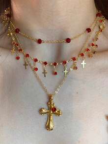 1pc Women's Cross Tassel Gold Metal Resin Punk Party Dress Accessory For Halloween