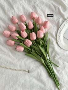 3pcs Artificial Tulip Flowers Decor, Home Decoration Accessories, Fake Flowers For Living Room & Bedroom - Dusty Pink - View 14