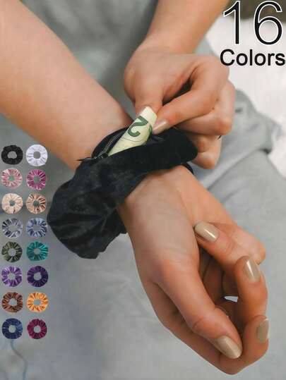 Set Of 1 Or 2 Silk Hair Hoops With Hidden Pocket, Multifunctional Hair Accessory With Pocket, Portable Money Hider And Organizer, Beach Bag, Back-To-School Must-Have, Non-Waterproof Travel Item, Travel Essentials, School Supplies, Vacation, Camping