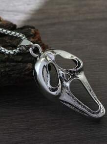 1pc Fashionable Personalized Halloween Screaming Skull Pendant Necklace, Suitable For Men To Wear On Any Occasion - Silver - View 3
