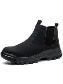 Men's Steel-Toe Work Boots, Anti-Smash Anti-Puncture, Slip-On Design For Easy On & Off, Light Footwear For Workshop, Warehouse, Construction - Black - View 7