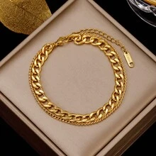 1pc Stainless Steel 18k Plated Triple Layered Crossed Hand Chain Bracelet, French-Style Fashionable Ins Jewelry For Women, Suitable For Party, Dating, Office Wear