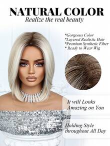 12英寸渐变金色卷发短款波浪假发，优雅女士假发，耐热合成假发，适合角色扮演、节日和日常时尚造型，是万圣节和圣诞节的理想礼物。 - 漸變金色 - 查看 8