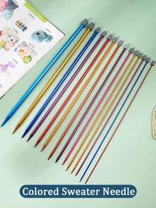 1 Set Of 14 Pcs 25cm/35cm Grey Knitting Needles, 2.0-10.0mm Colorful Knitting Needle Set, DIY Tools For Knitting Sweaters, Scarves, Socks, Etc. - Multicolor - View 4