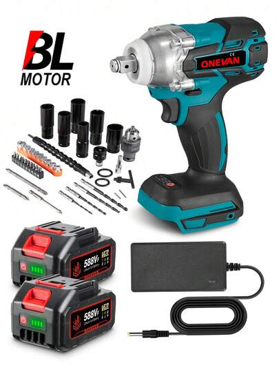 ONEVAN Electric Wrench,1/2" 520Nm Brushless Impact Wrench Screwdriver Drill Driver ,For Car Repair Woodworking Home DIY Power Tools Set