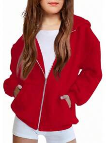 Girls Zip Up Hoodies Teen Fleece Full-Zip Sweatshirts Casual Fall Hoodie With Pocket