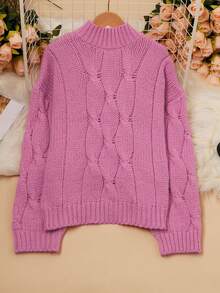 Jersey de punto para mujer con detalles de punto acanalado, manga larga, longitud regular, tela con estiramiento medio, cálido y cómodo