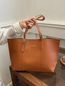 2 件/套时尚休闲大容量字母印花 PU 手提包和钱包，适合女性购物、通勤、旅行和日常使用 - 彩色 - 查看 5