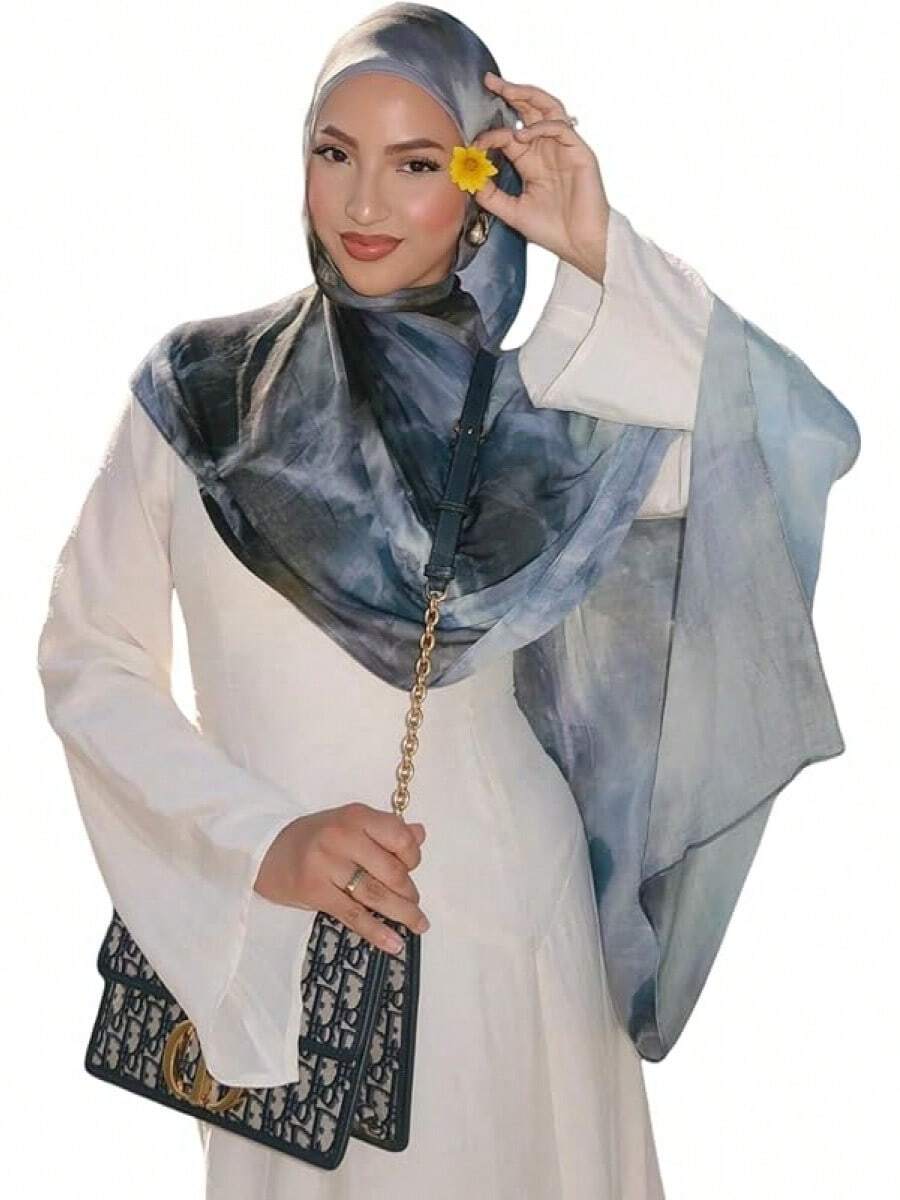 Watercolour Floral Printed Hijab Scarf Women Soft Modal Cotton Instant Hijab Wraps Shawls Long Scarves - Màu 11 - Xem 1