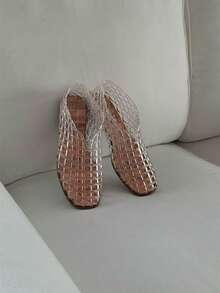 XIXITIAO 1 Đôi dép sandal lưới hở mũi thời trang thoải mái, giày bệt hở mũi, giày sandal thiết kế độc đáo, giày lười lưới đế mềm chống trượt, trang phục ngoài trời/nghỉ dưỡng - Trong suốt - Xem 4