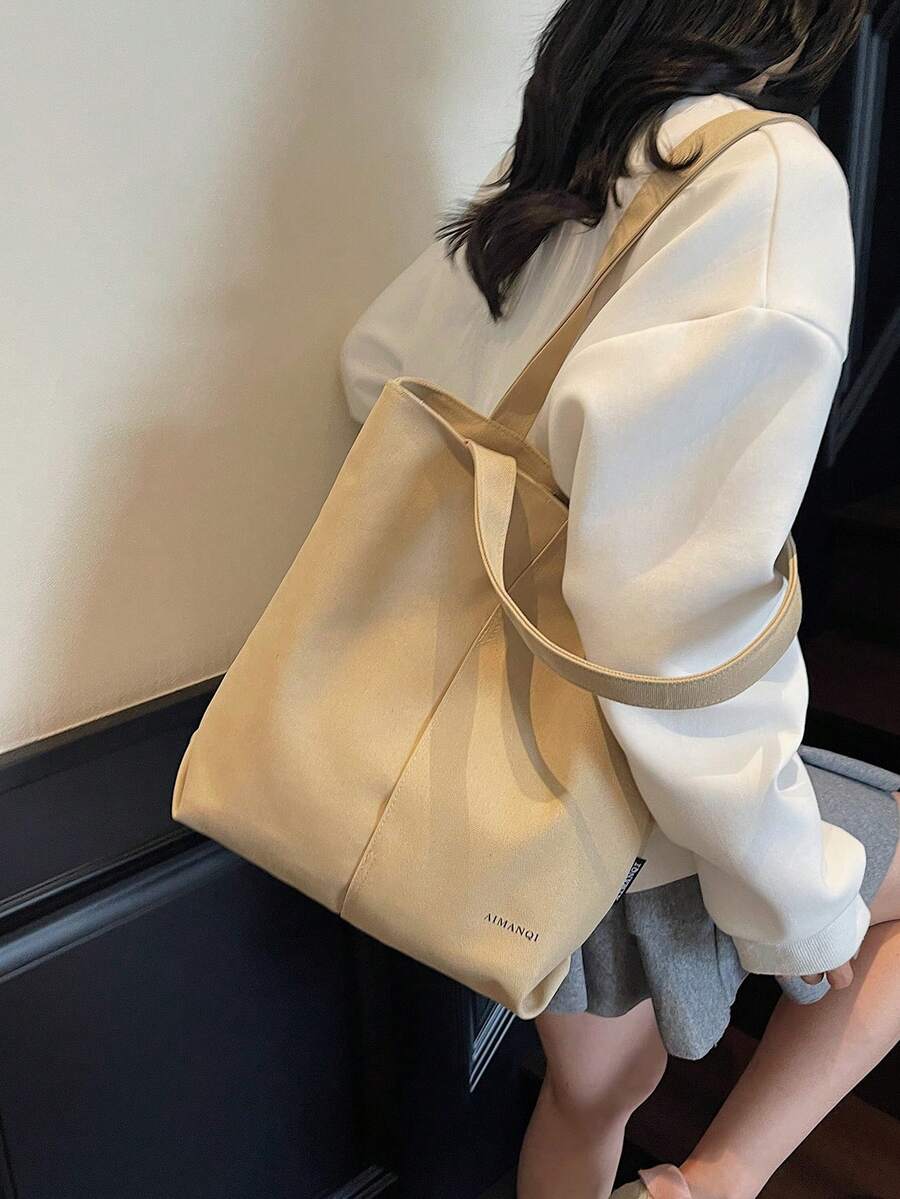 Bolso de lona minimalista casual, bolso de hombro de gran capacidad para mujeres, estudiantes universitarios, ir y venir