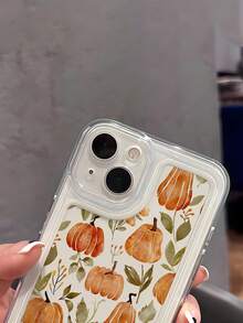 WeiMi 1pc Fashionable Watercolor Pumpkin Pattern Transparent Shockproof Soft Phone Case, Compatible With IPhone 16/16 Plus/16 Pro/16 Pro Max - Multicolor - View 4