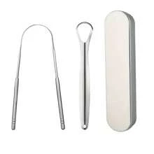 Dụng cụ cạo lưỡi bằng thép không gỉ, dụng cụ cạo vệ sinh răng miệng di động, loại bỏ hơi thở có mùi, hơi thở thơm mát cho người lớn, trẻ em, gia đình - Bạc - Xem 8
