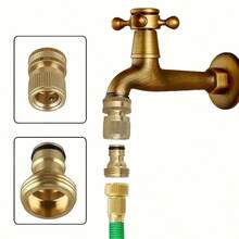 2-Piece Brass Garden Hose Quick Connect Set – 3/4" GHT Female & Male Threads | Heavy-Duty Metal Couplers For Flower Watering, Lawn Sprinklers & Patio Use  (Gold) - 金色 2pcs - 查看 2