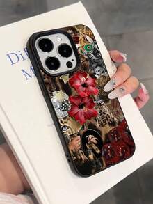 1 件复古野生豹纹拼布时尚豹纹荔枝纹防摔防滑软手机壳保护套适用于苹果和手机 - 彩色 - 查看 1