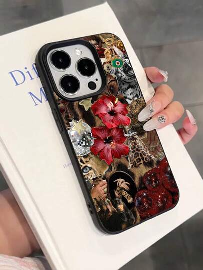 1 件复古野生豹纹拼布时尚豹纹荔枝纹防摔防滑软手机壳保护套适用于苹果和手机