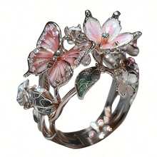 Delicate Shiny Droplet Oil Butterfly Ladies Open Ring Fashion Women's Wedding Ring Jewelry - 金的 - 查看 5