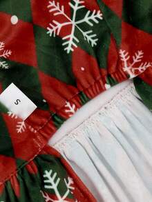 1 件格子雪花高领天鹅绒狗狗连衣裙圣诞节小狗裙子服装宠物服装猫服装带蝴蝶结适合小型犬 - 彩色 - 查看 7