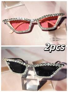 Eyeglasses#17078 1pc Women's Rhinestone Decorated Intense Reflective Glittering Rhinestone Effect Cute Party Glasses, Suitable For Weddings, Music Festivals, Street Photography, Decorated With Crystal, Pink Frame Y2K Luxury Holiday Party Makeup Cute Cat Eye Glasses For Beach, Theme Parties (Comes With Cleaning Cloth), Selfie Travel Stylish Black, Red, Blue, Silver, Green, Pink Valentines Y2KFest MusicFest For Summer Beach Vacation,Outdoor,Travel Shades Fashion Glasses Rhinestone Decor Party Style Cat Eye Frame For Music Festival Preppy Style For Back To School