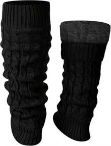 Shihanee Winter Fleece Lined Leg Warmers Women Knit Long Leg Warmers Warm Fleece Lined Boot Socks Skating Daily Wear - 柔和的灰色 - 查看 5