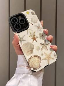 1pc New White Starfish & Shell Faux Pearl Pattern Classic Anti-Drop Soft TPU Phone Case Compatible With Apple And 15/15PLUS/15PRO/15PROMAX Waterproof Shockproof Scratch Resistant - Multicolor - View 3