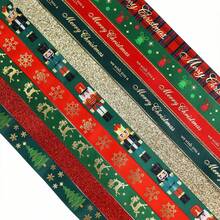 1 rotolo di nastro natalizio per confezioni regalo, nastro glitterato natalizio con motivi di schiaccianoci, renne natalizie, campanelli, 5 iarde per fai da te, artigianato, vacanze, festival natalizi, ghirlande natalizie, decorazioni per la casa e feste, decorazioni natalizie, pigiami natalizi, regali di Natale, decorazioni natalizie - Multicolore - Visualizzare 11