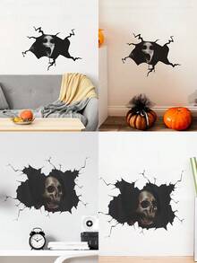 1 Stück Gothic Wandaufkleber - Gruseliges Skelett, selbstklebende PVC Aufkleber für Zuhause, Schlafzimmer oder Veranda Dekoration, perfekt für Halloween oder thematische Partys, Halloween Dekorationen - Verschiedenfarbig - Übersicht 1
