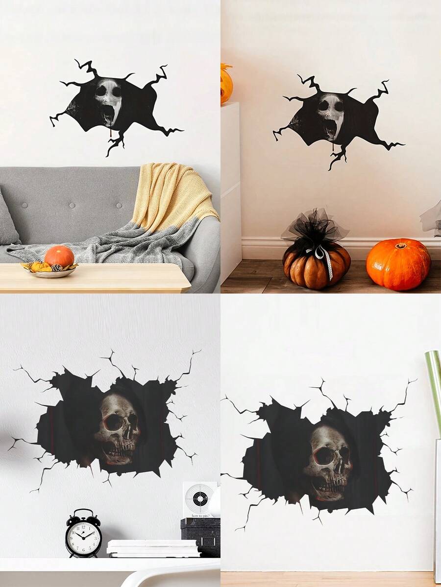 1 Stück Gothic Wandaufkleber - Gruseliges Skelett, selbstklebende PVC Aufkleber für Zuhause, Schlafzimmer oder Veranda Dekoration, perfekt für Halloween oder thematische Partys, Halloween Dekorationen - Verschiedenfarbig - Übersicht 1