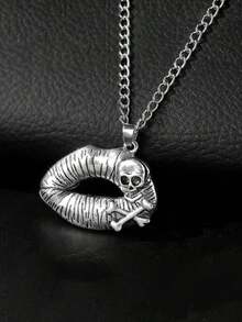1pc Unique Skull Bone Lip Necklace With Retro Style Metal Silver Women's Pendant Necklace Suitable For Parties, Gatherings, Halloween Dances - 銀色 - 查看 1