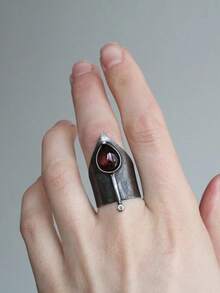 1pc Unique Witch Waterdrop Shaped Ruby Irregular Cone-Shaped Wide Antique Tin Ring Gothic Style Metal 's Size Ring Suitable For Special Holiday Events, Themed Parties And Gatherings - màu đen - Xem 9