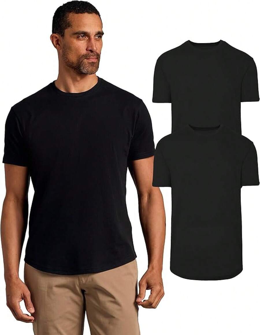 Mens T-Shirts – Curved Hem Tee Mens, Hipster Shirts For Men, Long Tail T Shirts For Man, Drop Cut Lounge/Sleephalloween - 黑色 - 查看 1